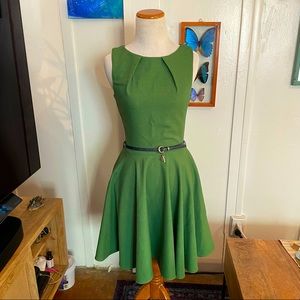 Small Green fit and flare dress with belt